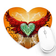 Beautiful Heart Made Of Diamond With Wings And Floral Elements Heart Mousepads