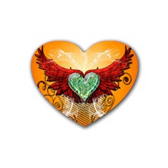 Beautiful Heart Made Of Diamond With Wings And Floral Elements Rubber Coaster (heart) 