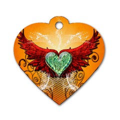 Beautiful Heart Made Of Diamond With Wings And Floral Elements Dog Tag Heart (one Side)