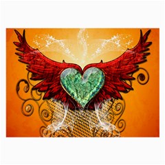 Beautiful Heart Made Of Diamond With Wings And Floral Elements Large Glasses Cloth by FantasyWorld7