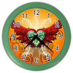 Beautiful Heart Made Of Diamond With Wings And Floral Elements Color Wall Clocks