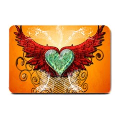 Beautiful Heart Made Of Diamond With Wings And Floral Elements Small Doormat  by FantasyWorld7