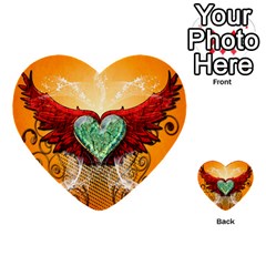 Beautiful Heart Made Of Diamond With Wings And Floral Elements Multi-purpose Cards (heart)  by FantasyWorld7