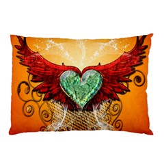 Beautiful Heart Made Of Diamond With Wings And Floral Elements Pillow Cases