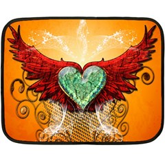 Beautiful Heart Made Of Diamond With Wings And Floral Elements Fleece Blanket (mini) by FantasyWorld7