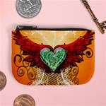 Beautiful Heart Made Of Diamond With Wings And Floral Elements Mini Coin Purses Front