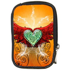 Beautiful Heart Made Of Diamond With Wings And Floral Elements Compact Camera Cases