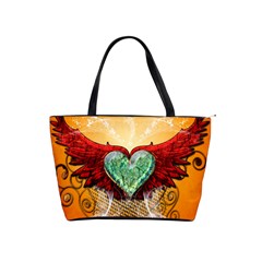 Beautiful Heart Made Of Diamond With Wings And Floral Elements Shoulder Handbags by FantasyWorld7