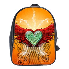 Beautiful Heart Made Of Diamond With Wings And Floral Elements School Bags(large)  by FantasyWorld7