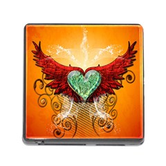 Beautiful Heart Made Of Diamond With Wings And Floral Elements Memory Card Reader (square)