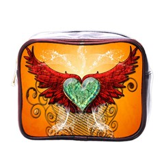 Beautiful Heart Made Of Diamond With Wings And Floral Elements Mini Toiletries Bags by FantasyWorld7