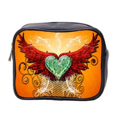 Beautiful Heart Made Of Diamond With Wings And Floral Elements Mini Toiletries Bag 2-side by FantasyWorld7