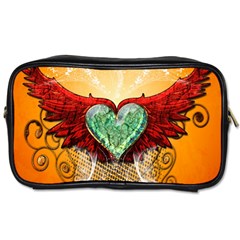 Beautiful Heart Made Of Diamond With Wings And Floral Elements Toiletries Bags by FantasyWorld7