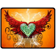 Beautiful Heart Made Of Diamond With Wings And Floral Elements Fleece Blanket (large)  by FantasyWorld7