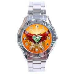 Beautiful Heart Made Of Diamond With Wings And Floral Elements Stainless Steel Men s Watch by FantasyWorld7