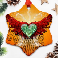 Beautiful Heart Made Of Diamond With Wings And Floral Elements Snowflake Ornament (2-side) by FantasyWorld7