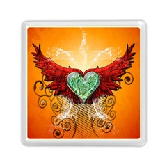 Beautiful Heart Made Of Diamond With Wings And Floral Elements Memory Card Reader (square)  by FantasyWorld7