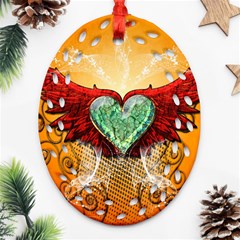 Beautiful Heart Made Of Diamond With Wings And Floral Elements Ornament (oval Filigree) 