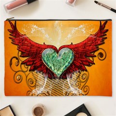 Beautiful Heart Made Of Diamond With Wings And Floral Elements Cosmetic Bag (xxxl) 