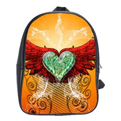 Beautiful Heart Made Of Diamond With Wings And Floral Elements School Bags (xl) 