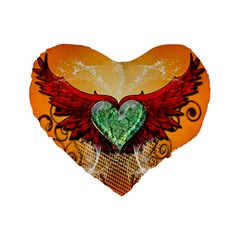 Beautiful Heart Made Of Diamond With Wings And Floral Elements Standard 16  Premium Heart Shape Cushions