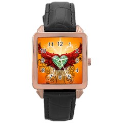 Beautiful Heart Made Of Diamond With Wings And Floral Elements Rose Gold Watches