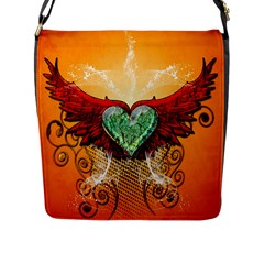 Beautiful Heart Made Of Diamond With Wings And Floral Elements Flap Messenger Bag (l) 