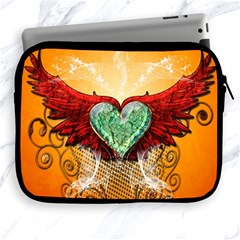 Beautiful Heart Made Of Diamond With Wings And Floral Elements Apple Ipad 2/3/4 Zipper Cases by FantasyWorld7