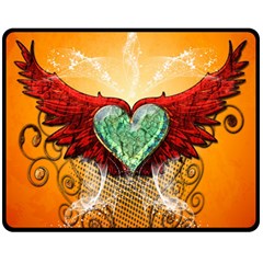 Beautiful Heart Made Of Diamond With Wings And Floral Elements Double Sided Fleece Blanket (medium)  by FantasyWorld7