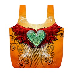 Beautiful Heart Made Of Diamond With Wings And Floral Elements Full Print Recycle Bags (l) 