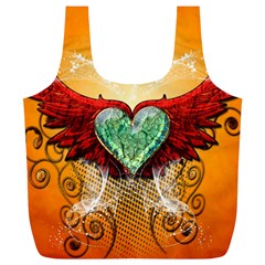 Beautiful Heart Made Of Diamond With Wings And Floral Elements Full Print Recycle Bags (l) 