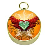 Beautiful Heart Made Of Diamond With Wings And Floral Elements Gold Compasses Front