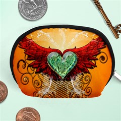 Beautiful Heart Made Of Diamond With Wings And Floral Elements Accessory Pouches (medium) 