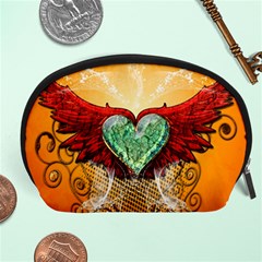 Beautiful Heart Made Of Diamond With Wings And Floral Elements Accessory Pouches (large) 