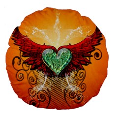 Beautiful Heart Made Of Diamond With Wings And Floral Elements Large 18  Premium Flano Round Cushions by FantasyWorld7