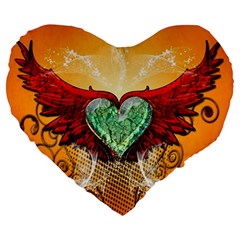 Beautiful Heart Made Of Diamond With Wings And Floral Elements Large 19  Premium Flano Heart Shape Cushions