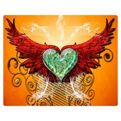 Beautiful Heart Made Of Diamond With Wings And Floral Elements Double Sided Flano Blanket (medium)  by FantasyWorld7