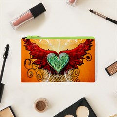 Beautiful Heart Made Of Diamond With Wings And Floral Elements Cosmetic Bag (xs)