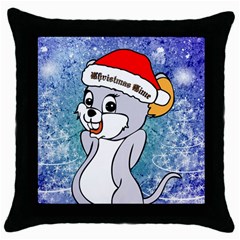 Funny Cute Christmas Mouse With Christmas Tree And Snowflakses Throw Pillow Cases (black) by FantasyWorld7