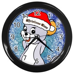 Funny Cute Christmas Mouse With Christmas Tree And Snowflakses Wall Clocks (black) by FantasyWorld7