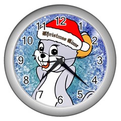 Funny Cute Christmas Mouse With Christmas Tree And Snowflakses Wall Clocks (silver)  by FantasyWorld7