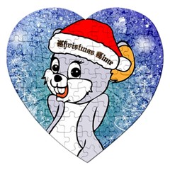 Funny Cute Christmas Mouse With Christmas Tree And Snowflakses Jigsaw Puzzle (heart) by FantasyWorld7