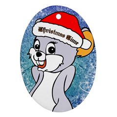 Funny Cute Christmas Mouse With Christmas Tree And Snowflakses Oval Ornament (two Sides) by FantasyWorld7