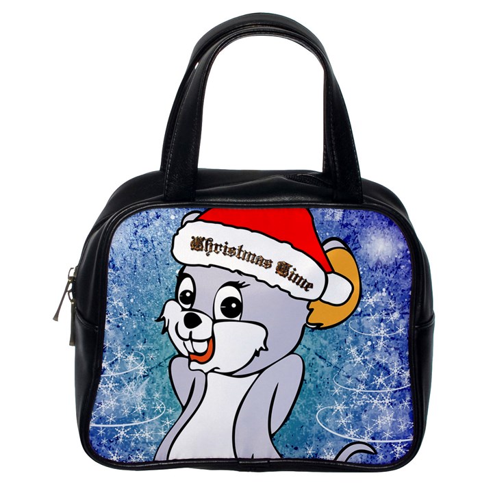 Funny Cute Christmas Mouse With Christmas Tree And Snowflakses Classic Handbags (One Side)