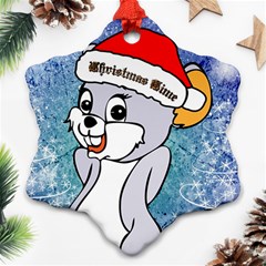 Funny Cute Christmas Mouse With Christmas Tree And Snowflakses Ornament (snowflake)  by FantasyWorld7