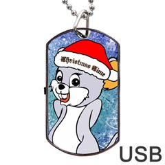 Funny Cute Christmas Mouse With Christmas Tree And Snowflakses Dog Tag Usb Flash (one Side)