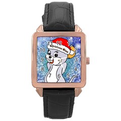 Funny Cute Christmas Mouse With Christmas Tree And Snowflakses Rose Gold Watches