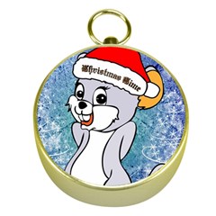 Funny Cute Christmas Mouse With Christmas Tree And Snowflakses Gold Compasses by FantasyWorld7