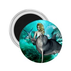 Beautiful Mermaid With  Dolphin With Bubbles And Water Splash 2 25  Magnets