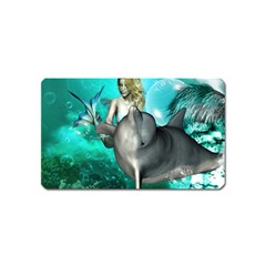 Beautiful Mermaid With  Dolphin With Bubbles And Water Splash Magnet (name Card)